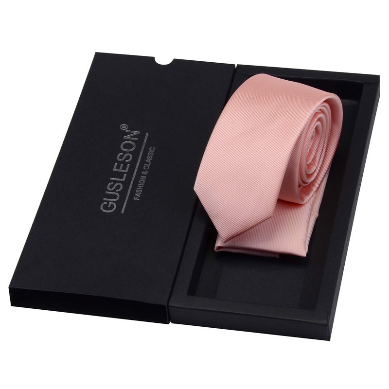 GUSLESON Rose Gold Skinny Ties for Men Solid Thin Tie Slim Necktie and Pocket Square Set (0754-32) - Image 4